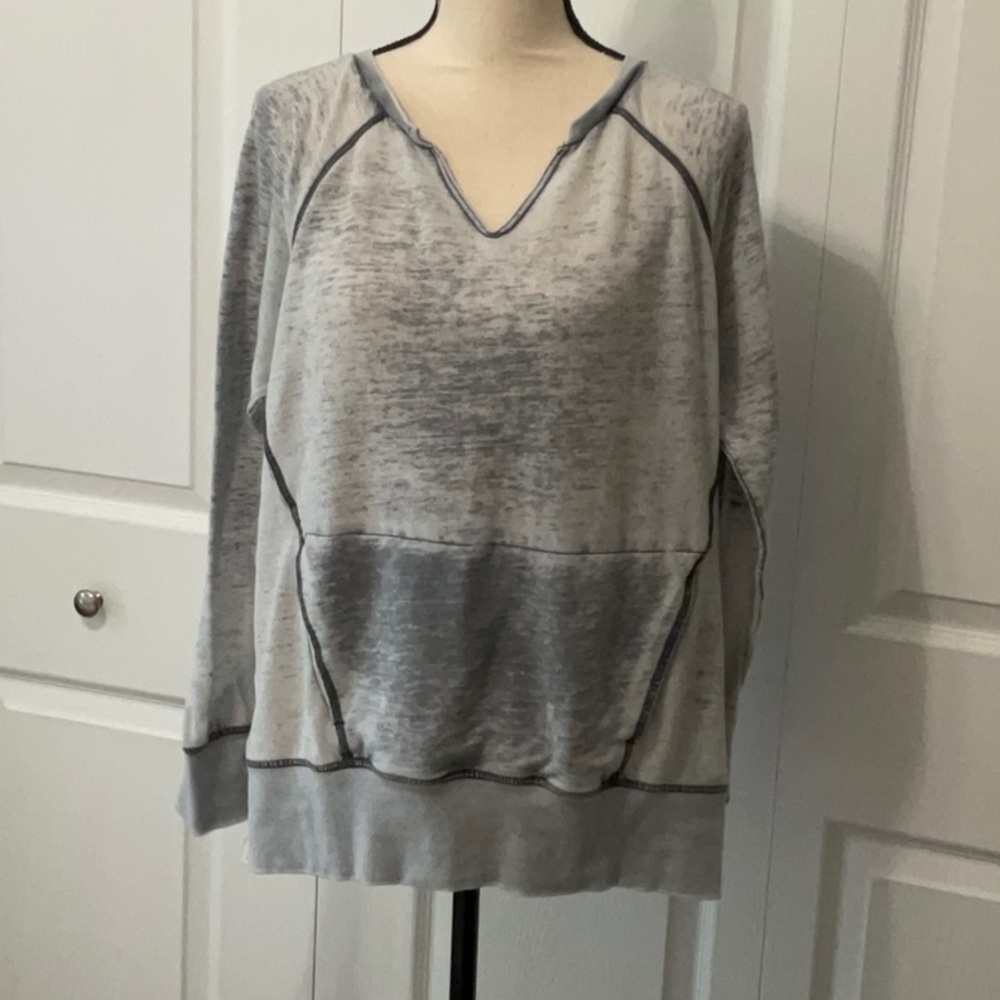GreenTea Gray Burnout Sweatshirt with kangaroo pocket, XL